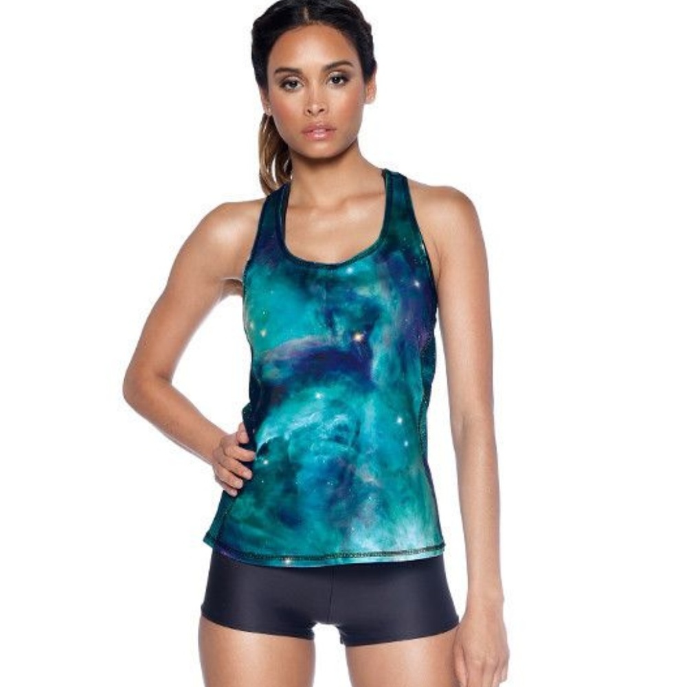 ✨SALE✨BLACK MILK ACTIVE TEAL GALAXY KNOCK OUT TOP